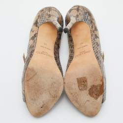 Pre Owned Jimmy Choo Beige Watersnake Leather Peep Toe Pumps Size 38