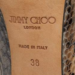 Pre Owned Jimmy Choo Beige Watersnake Leather Peep Toe Pumps Size 38