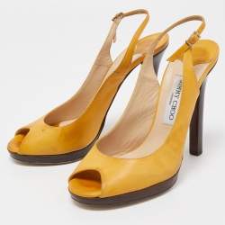 Jimmy Choo Yellow Leather Peep Toe Slingback Pumps Size 39.5