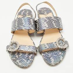 Pre Owned Jimmy Choo Two Tone Embossed Snakeskin Saphera Flat Sandals Size 40.5