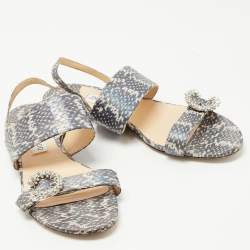 Pre Owned Jimmy Choo Two Tone Embossed Snakeskin Saphera Flat Sandals Size 40.5