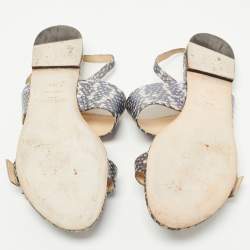 Pre Owned Jimmy Choo Two Tone Embossed Snakeskin Saphera Flat Sandals Size 40.5