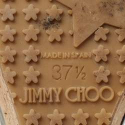 Pre Owned Jimmy Choo Metallic/Black Leather Cork Wedge Ankle Strap Sandals Size 37.5