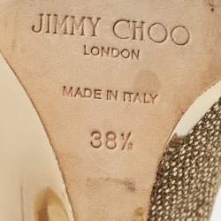 Pre Owned Jimmy Choo Metallic Gold Glitter Evelyn Peep Toe Pumps Size 38.5