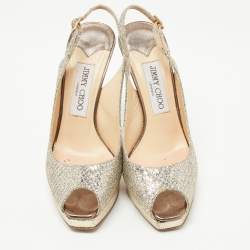 Pre Owned Jimmy Choo Silver/Gold Glitter Clue Slingback Pumps Size 36
