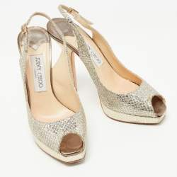 Pre Owned Jimmy Choo Silver/Gold Glitter Clue Slingback Pumps Size 36