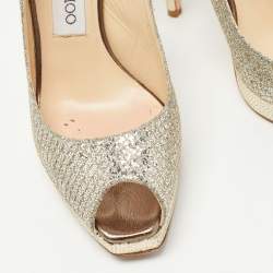 Pre Owned Jimmy Choo Silver/Gold Glitter Clue Slingback Pumps Size 36