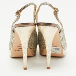 Pre Owned Jimmy Choo Silver/Gold Glitter Clue Slingback Pumps Size 36