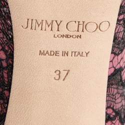 Pre Owned Jimmy Choo Pink/Black Lace and Suede Marvel Embellished Pointed Toe Pumps Size 37