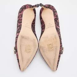 Pre Owned Jimmy Choo Pink/Black Lace and Suede Marvel Embellished Pointed Toe Pumps Size 37