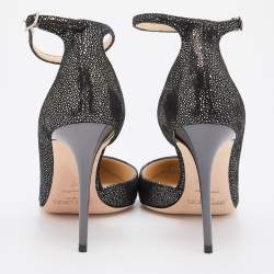 Pre Owned Jimmy Choo Black/Silver Suede Lucy Ankle Strap Pointed Toe Pumps Size 37