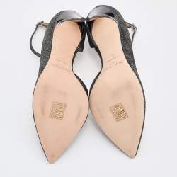 Pre Owned Jimmy Choo Black/Silver Suede Lucy Ankle Strap Pointed Toe Pumps Size 37