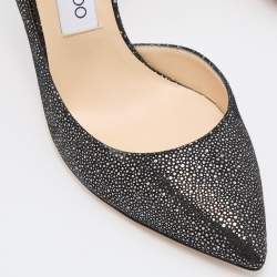 Pre Owned Jimmy Choo Black/Silver Suede Lucy Ankle Strap Pointed Toe Pumps Size 37