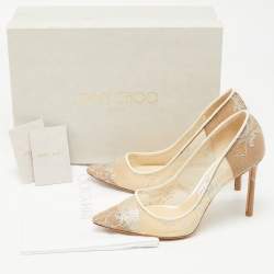 Pre Owned Jimmy Choo Beige Mesh and Lace Romy Pumps Size 38