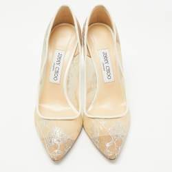 Pre Owned Jimmy Choo Beige Mesh and Lace Romy Pumps Size 38
