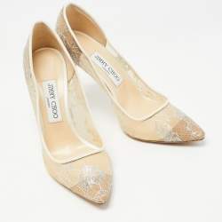 Pre Owned Jimmy Choo Beige Mesh and Lace Romy Pumps Size 38