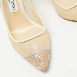 Pre Owned Jimmy Choo Beige Mesh and Lace Romy Pumps Size 38