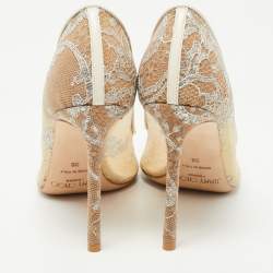 Pre Owned Jimmy Choo Beige Mesh and Lace Romy Pumps Size 38