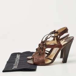 Jimmy Choo Brown Python Embossed Leather Sandals Size 38.5