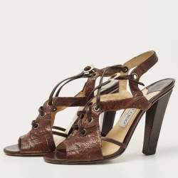 Jimmy Choo Brown Python Embossed Leather Sandals Size 38.5