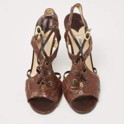 Jimmy Choo Brown Python Embossed Leather Sandals Size 38.5