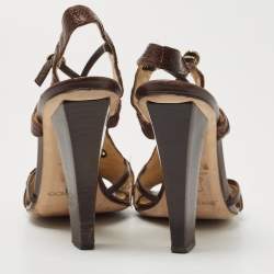Jimmy Choo Brown Python Embossed Leather Sandals Size 38.5