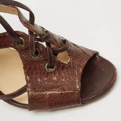 Jimmy Choo Brown Python Embossed Leather Sandals Size 38.5