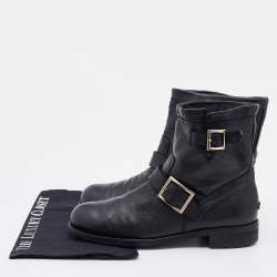 Pre Owned Jimmy Choo Black Leather Buckle Detail Ankle Boots Size 40