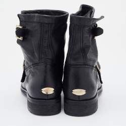Pre Owned Jimmy Choo Black Leather Buckle Detail Ankle Boots Size 40