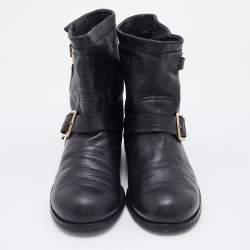 Pre Owned Jimmy Choo Black Leather Buckle Detail Ankle Boots Size 40