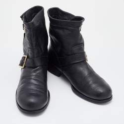 Pre Owned Jimmy Choo Black Leather Buckle Detail Ankle Boots Size 40