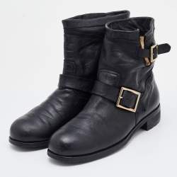 Pre Owned Jimmy Choo Black Leather Buckle Detail Ankle Boots Size 40