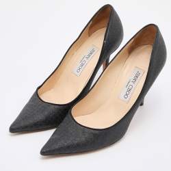 Pre Owned Jimmy Choo Black Glitter Romy Pointed Toe Pumps Size 38