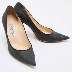 Pre Owned Jimmy Choo Black Glitter Romy Pointed Toe Pumps Size 38