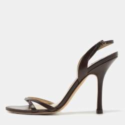 Jimmy Choo Dark Brown Leather Indie Slingback Sandals Size 38