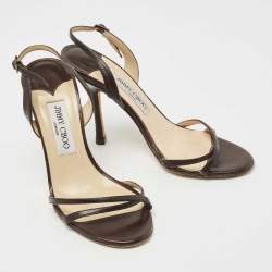 Jimmy Choo Dark Brown Leather Indie Slingback Sandals Size 38