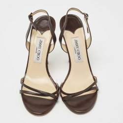 Jimmy Choo Dark Brown Leather Indie Slingback Sandals Size 38