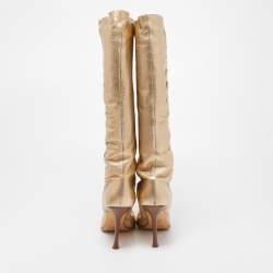 Jimmy Choo Metallic Gold Leather Knee Length Boots Size 41