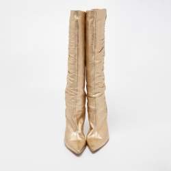 Jimmy Choo Metallic Gold Leather Knee Length Boots Size 41