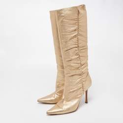 Jimmy Choo Metallic Gold Leather Knee Length Boots Size 41