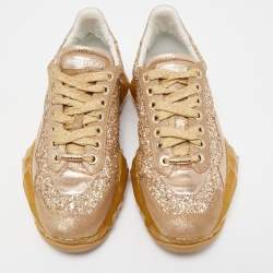Pre Owned Jimmy Choo Metallic Leather and  Coarse Glitter Diamond Sneakers Size 39