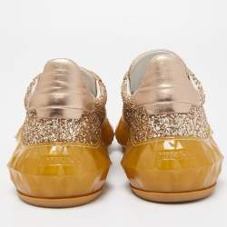 Pre Owned Jimmy Choo Metallic Leather and  Coarse Glitter Diamond Sneakers Size 39