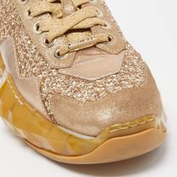 Pre Owned Jimmy Choo Metallic Leather and  Coarse Glitter Diamond Sneakers Size 39