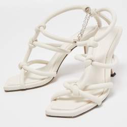Pre Owned Jimmy Choo White Leather Knot Detail Bay Ankle Strap Sandal Size 39