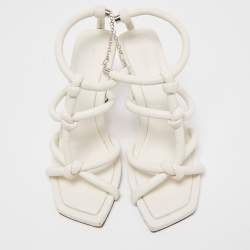 Pre Owned Jimmy Choo White Leather Knot Detail Bay Ankle Strap Sandal Size 39