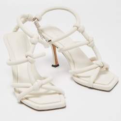 Pre Owned Jimmy Choo White Leather Knot Detail Bay Ankle Strap Sandal Size 39
