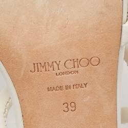 Pre Owned Jimmy Choo White Leather Knot Detail Bay Ankle Strap Sandal Size 39