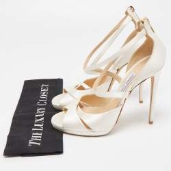 مملوكة مسبقًا Jimmy Choo White Satin Ankle Strap Sandals Size 39