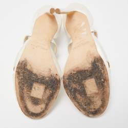 مملوكة مسبقًا Jimmy Choo White Satin Ankle Strap Sandals Size 39