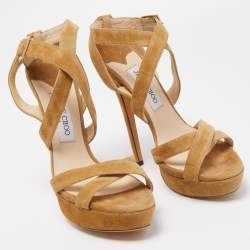 Pre Owned Jimmy Choo Brown Suede Vamp Platform Stappy Sandals Size 40